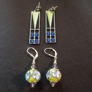 Earrings Duo, Frank Lloyd Wright & Lampwork Glass Bead with 925 Sterling Silver.